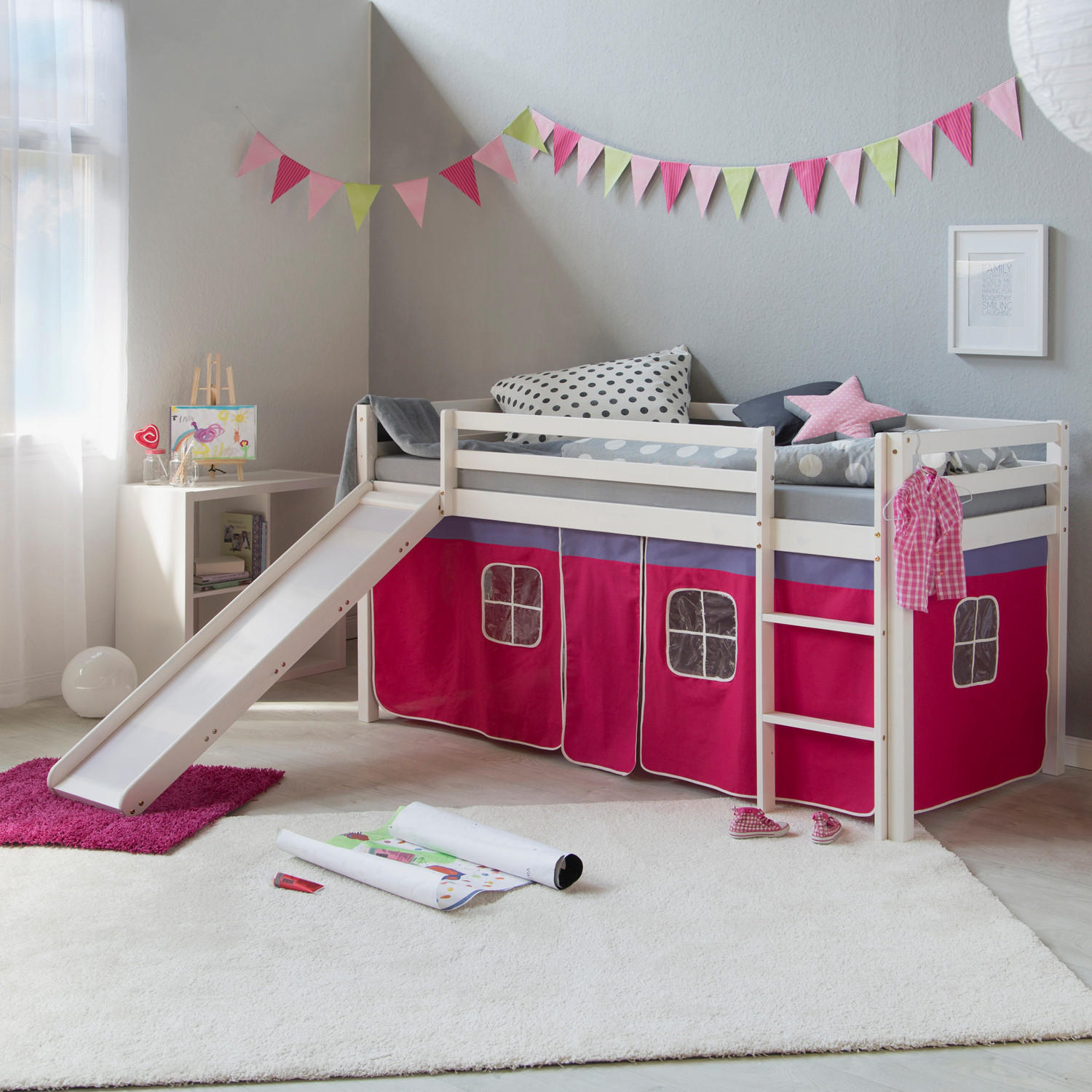 HOCHBETT mit Rutsche 90/200 cm Pink - Pink/Weiß, Holz - Homestyle4u