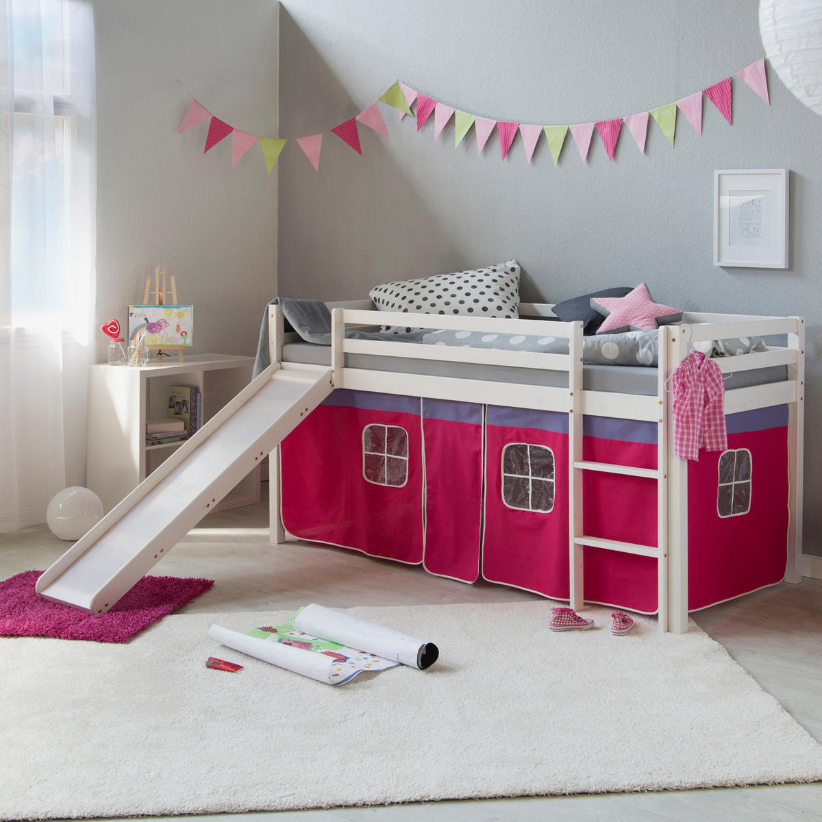 HOCHBETT PINK 90/200 cm mit Lattenrost - Pink/Weiß, Holz - Homestyle4u