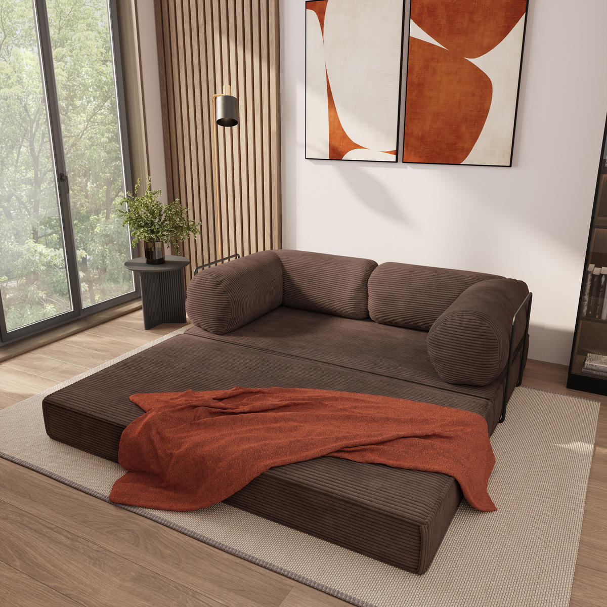 POHOVKA z pěny ALVIO s kovovým rámem Manšestrová látka Hnědá - hnědá, textil (170/68/80cm) - MASSENO
