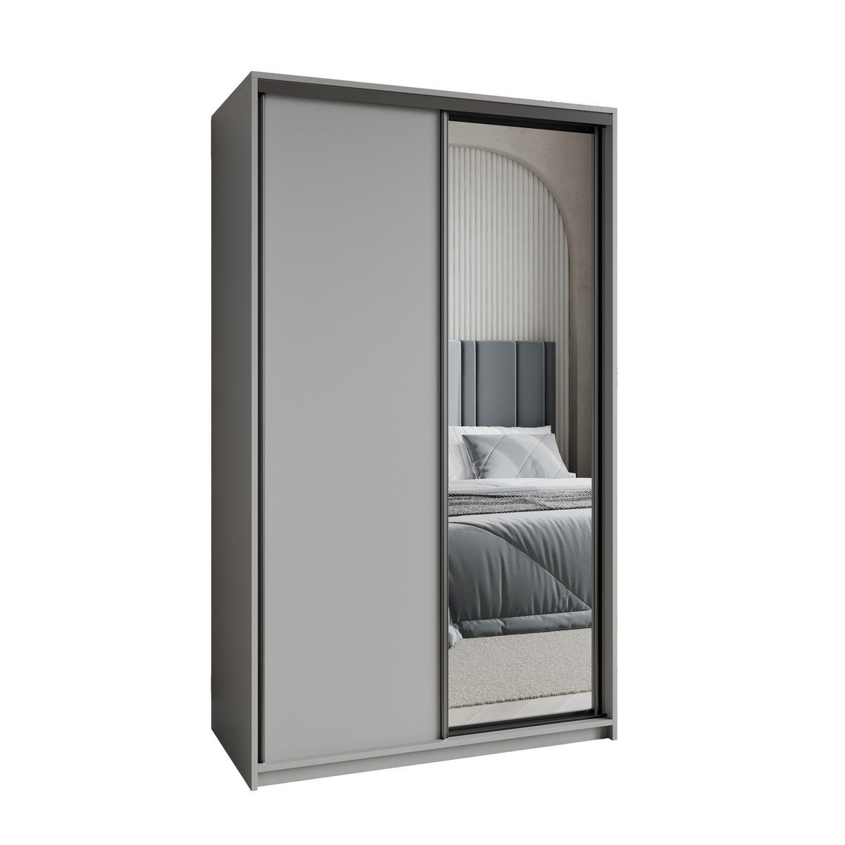 SCHWEBETÜRENSCHRANK TAVI 120/205/60 cm 2-türig mit Spiegel Graphitfarben - Graphitfarben, Holzwerkstoff (120/205/60cm) - MASSENO