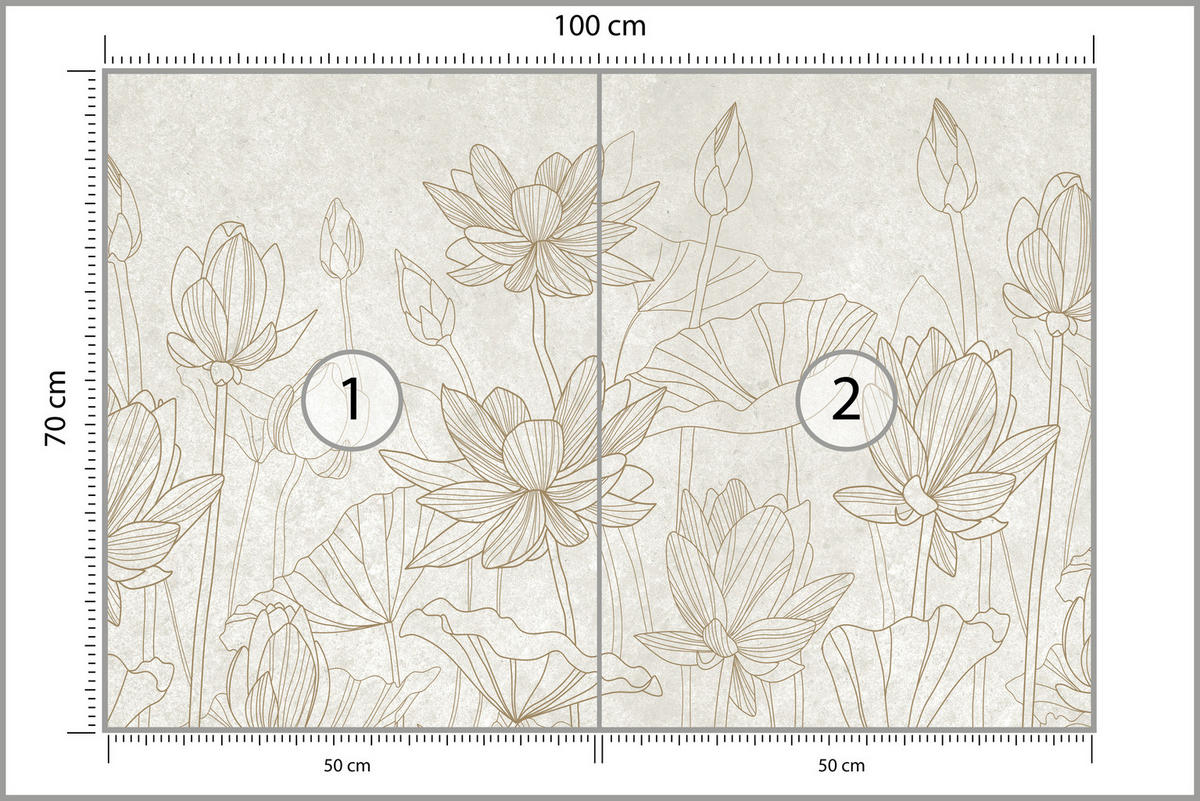 FOTOTAPETE für Wohnzimmer Linienzeichnung Blumen Pflanzen Natur 100x70 - Beige, Papier (100/70cm) - Muralo