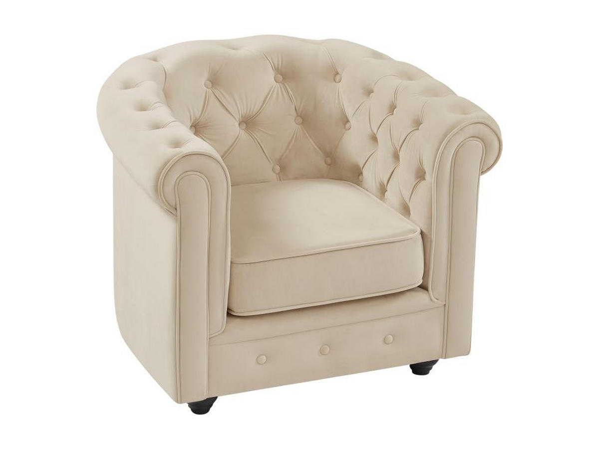 SOFA 3-Sitzer & Sessel - Samt - Beige - CHESTERFIELD - Beige, Textil (88/72/205cm) - Vente-Unique