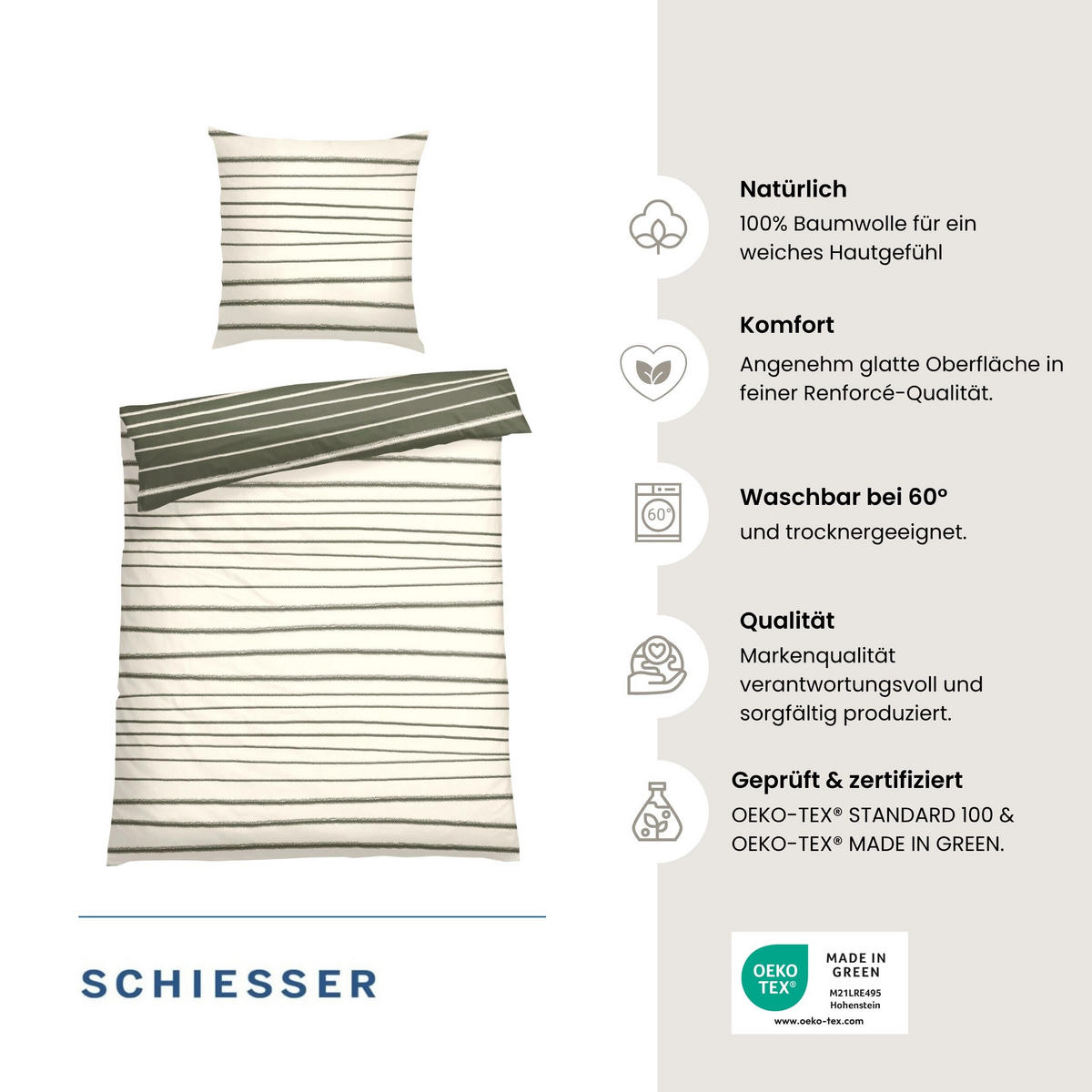 BETTWÄSCHESET Wesley - Renforcé - 2-teilig - 135 x 200 cm - Grün - Grün, Textil (135/200cm) - SCHIESSER
