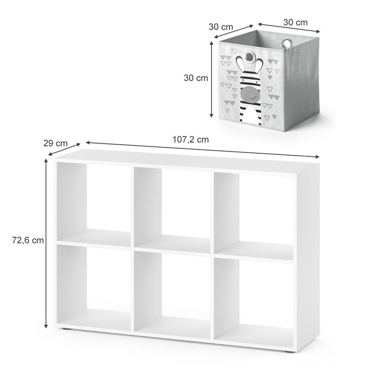 KINDERREGAL Weiß 72 x 107.8 cm mit 6 Faltboxen - Weiß, Holzwerkstoff (72/107.8/29cm) - Vicco
