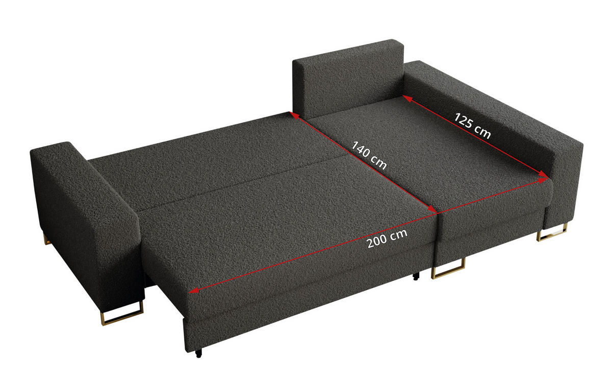 ECKSOFA Dorian Boucle Dunkelgrau - Dunkelgrau/Goldfarben, Textil/Metall (242/138cm) - MKS