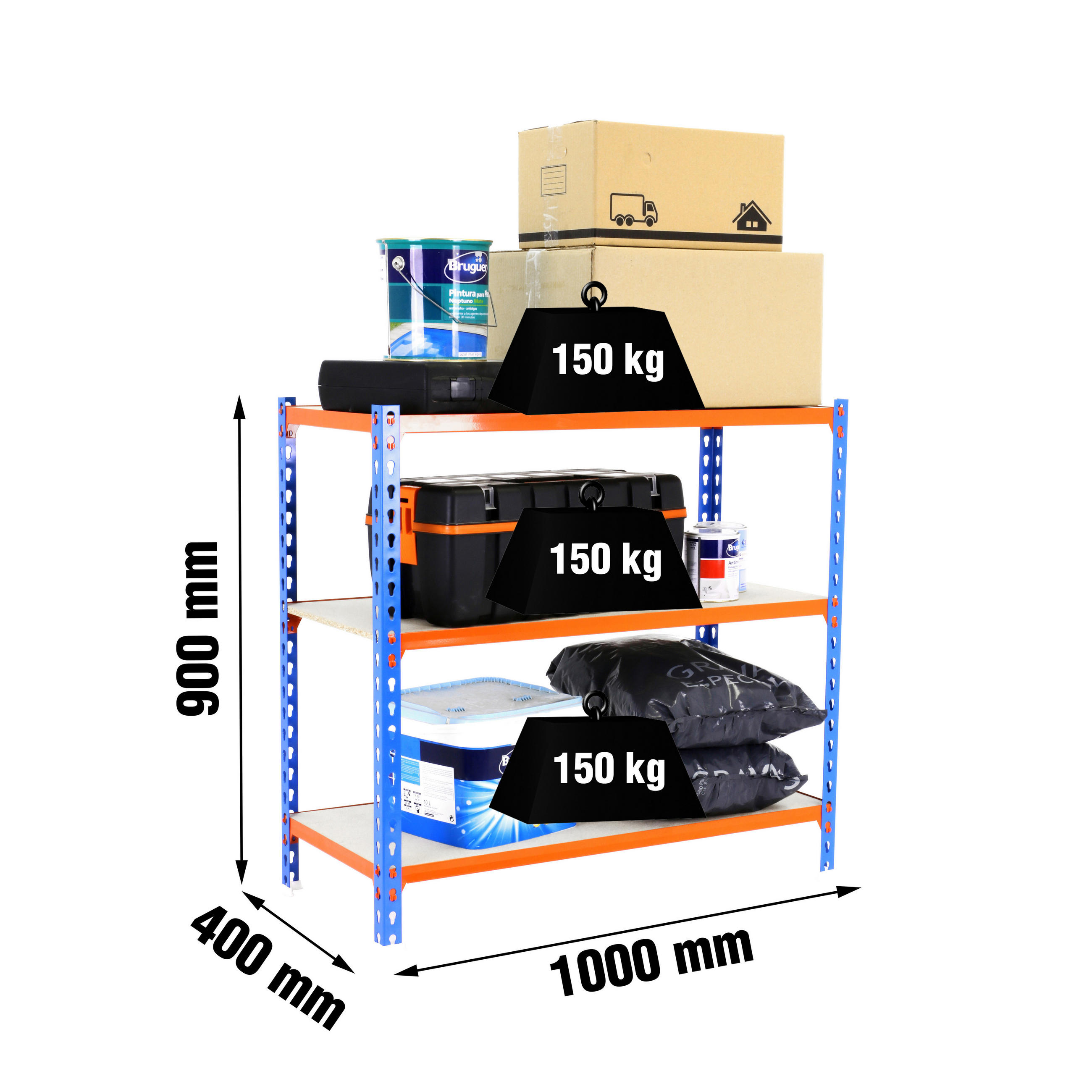 SCHWERLASTREGAL Baby Muli HxBxT 90 x 100 x 30 cm 3 Fachböden Fachlast 150 kg Blau-Orange - Gelb, Metall (100/90/30cm) - PROREGAL