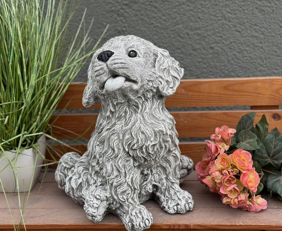 STEINFIGUR Labradoodle Charly groß frostfest – niedlicher Doodle-Welpe Gartendeko Steinguss - Grau, Stein (30/37/30cm) - stoneandstyle