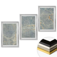 WANDBILDER 3er Set - 40x60 cm Silberner Rahmen - Dekorativer Stein aus grünem Marmor - Silberfarben, Kunststoff (40/60cm) - ArtPrintCave