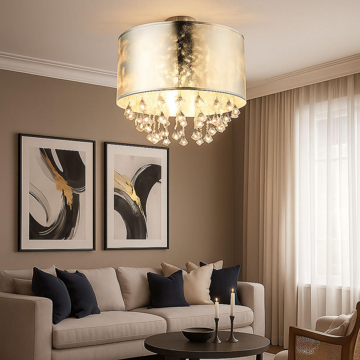 LED DECKENLEUCHTE Metall Silber Kristalloptik - Silberfarben, Textil (30/30/31cm) - Globo Lighting