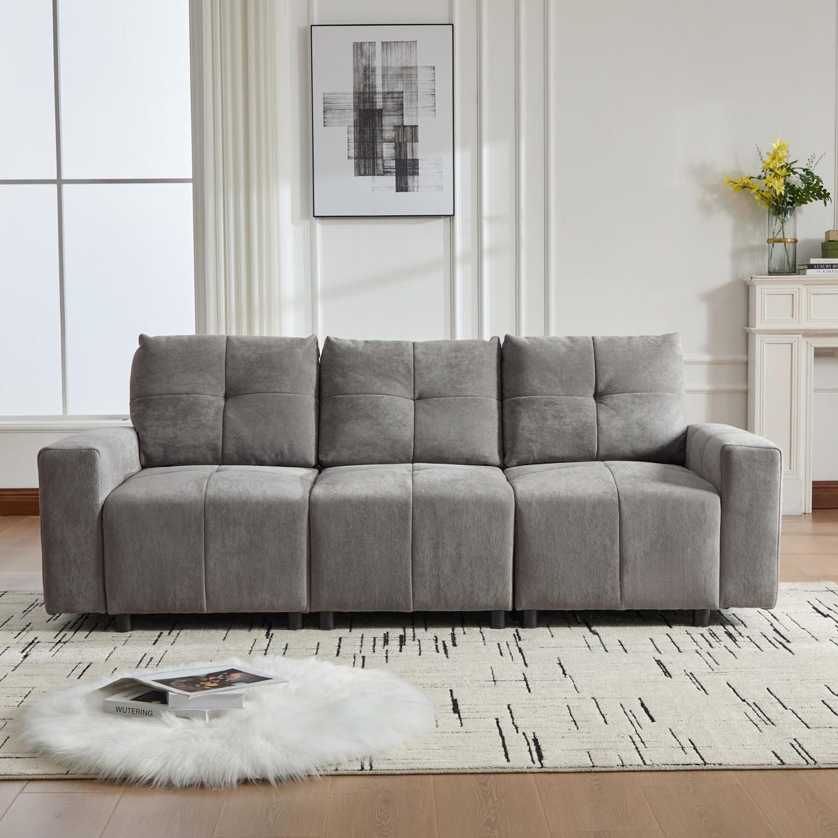 ECKSOFA 213/94/84 cm Grau Weiß mit Schlaffunktion - Grau, Textil (213/94cm) - Oxeza