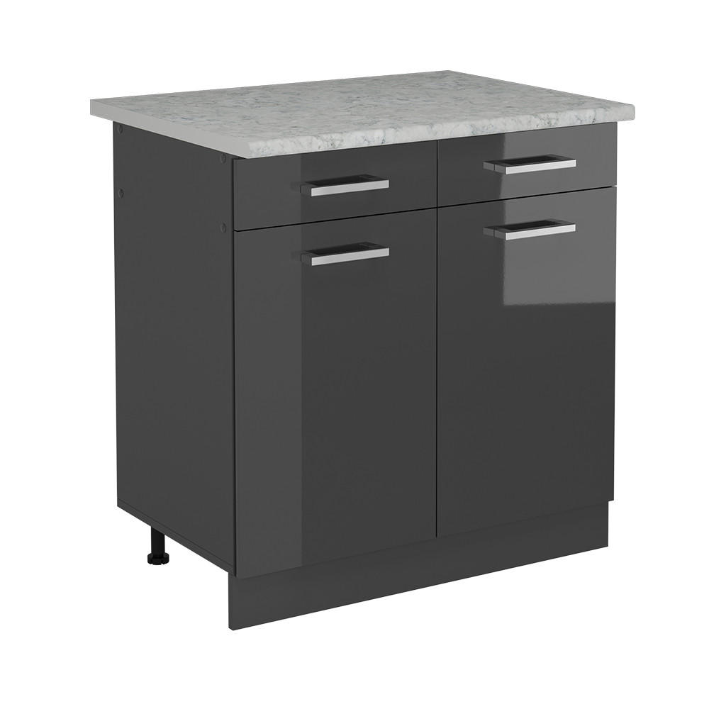 KÜCHENUNTERSCHRANK R-Line Anthrazit Hochglanz 80 cm AP Marmor - Schwarz Hochglanz/Anthrazit, Holzwerkstoff (80/81.6/60cm) - Vicco