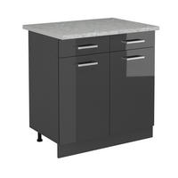 KÜCHENUNTERSCHRANK R-Line Anthrazit Hochglanz 80 cm AP Marmor - Schwarz Hochglanz/Anthrazit, Holzwerkstoff (80/81.6/60cm) - Vicco