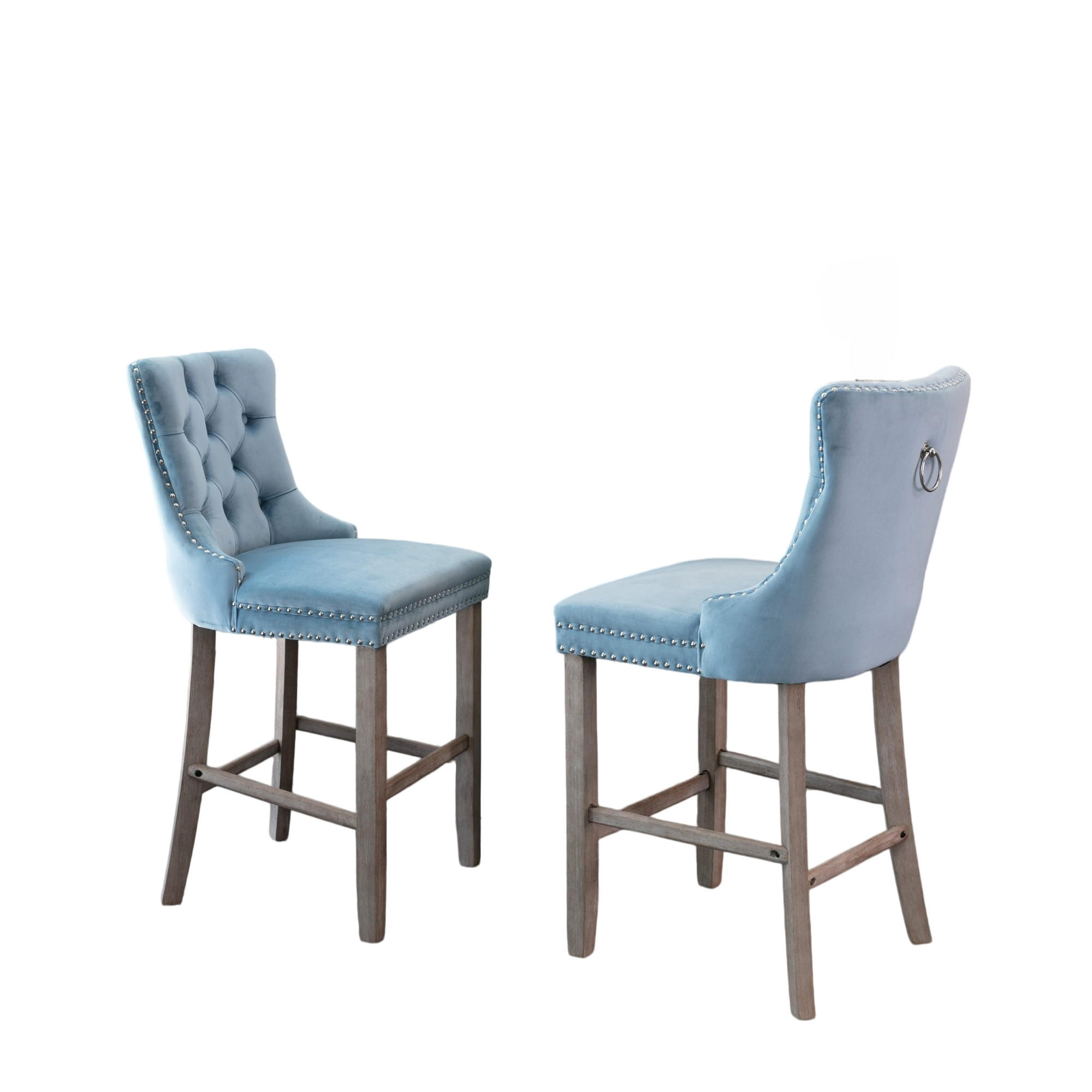 BARHOCKER DE-36292 2er-Set mit Knopfsteppung und Ziernieten Hellblau - Hellblau, Holz (50/103/60cm) - ComfortXL