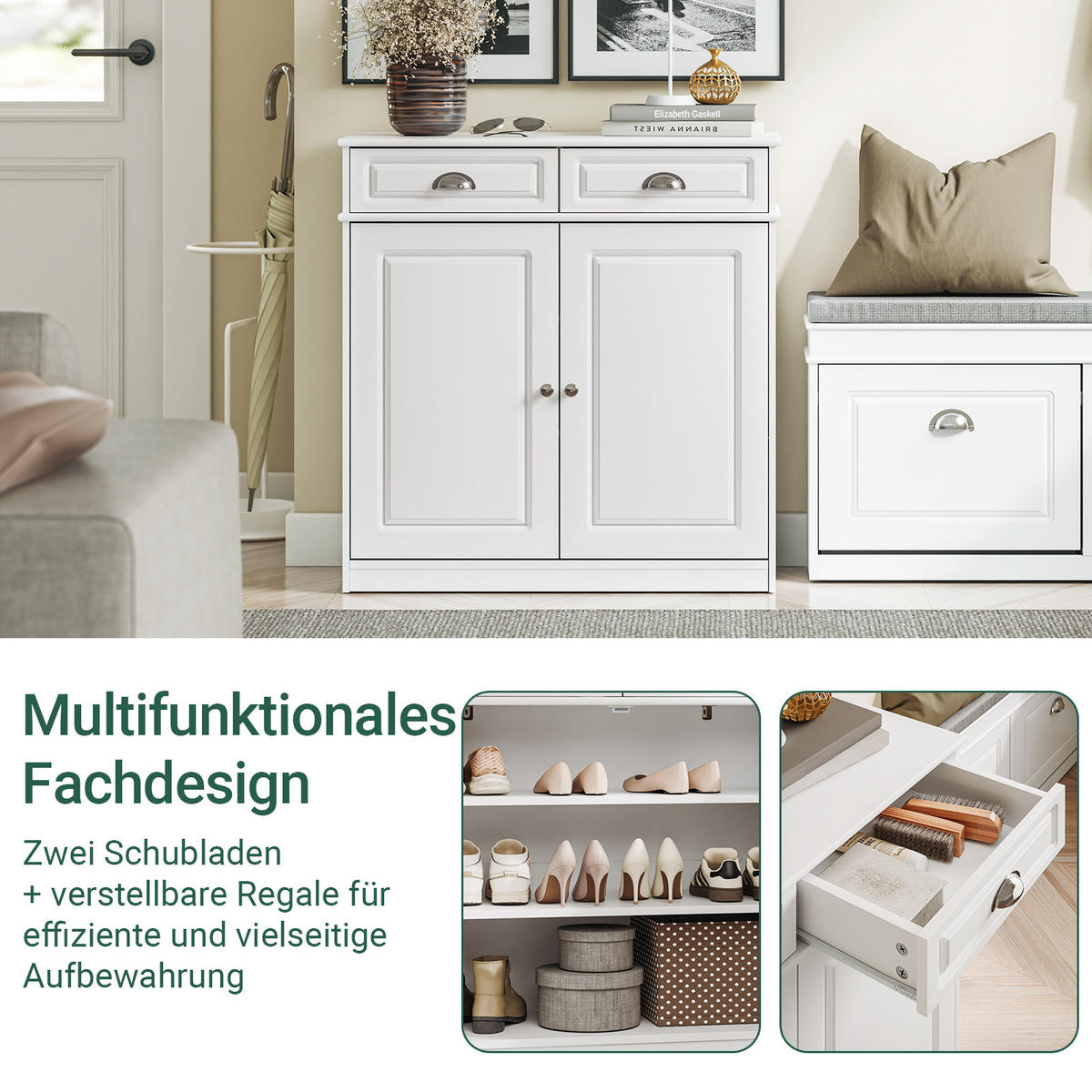 SCHUHSCHRANK mit Schubladen, für 12–15 Paar Schuhe, Weiß - Weiß, Holzwerkstoff (80/82/35cm) - SoBuy