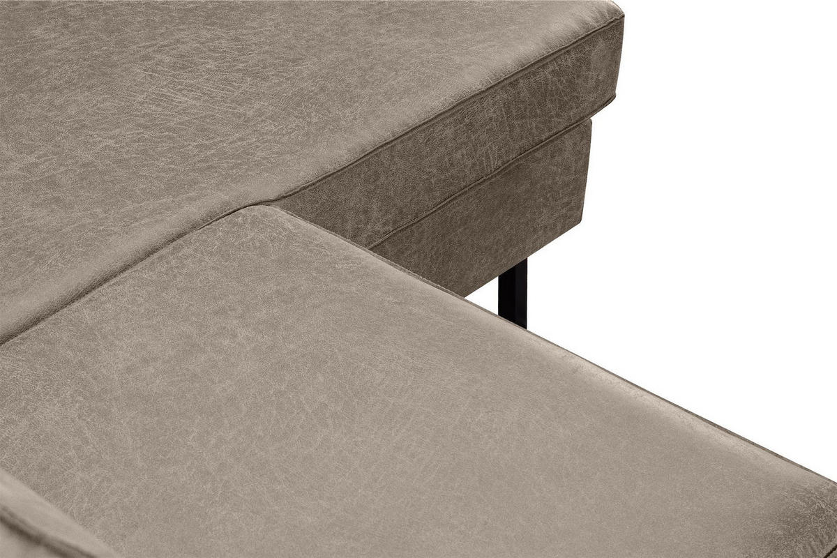 ECKSOFA-RECHTS INVIA mit Armlehnen vintage, Lederoptik-Stoff, hellgrau - Hellgrau/Schwarz, Textil (234/160cm) - KONSIMO®