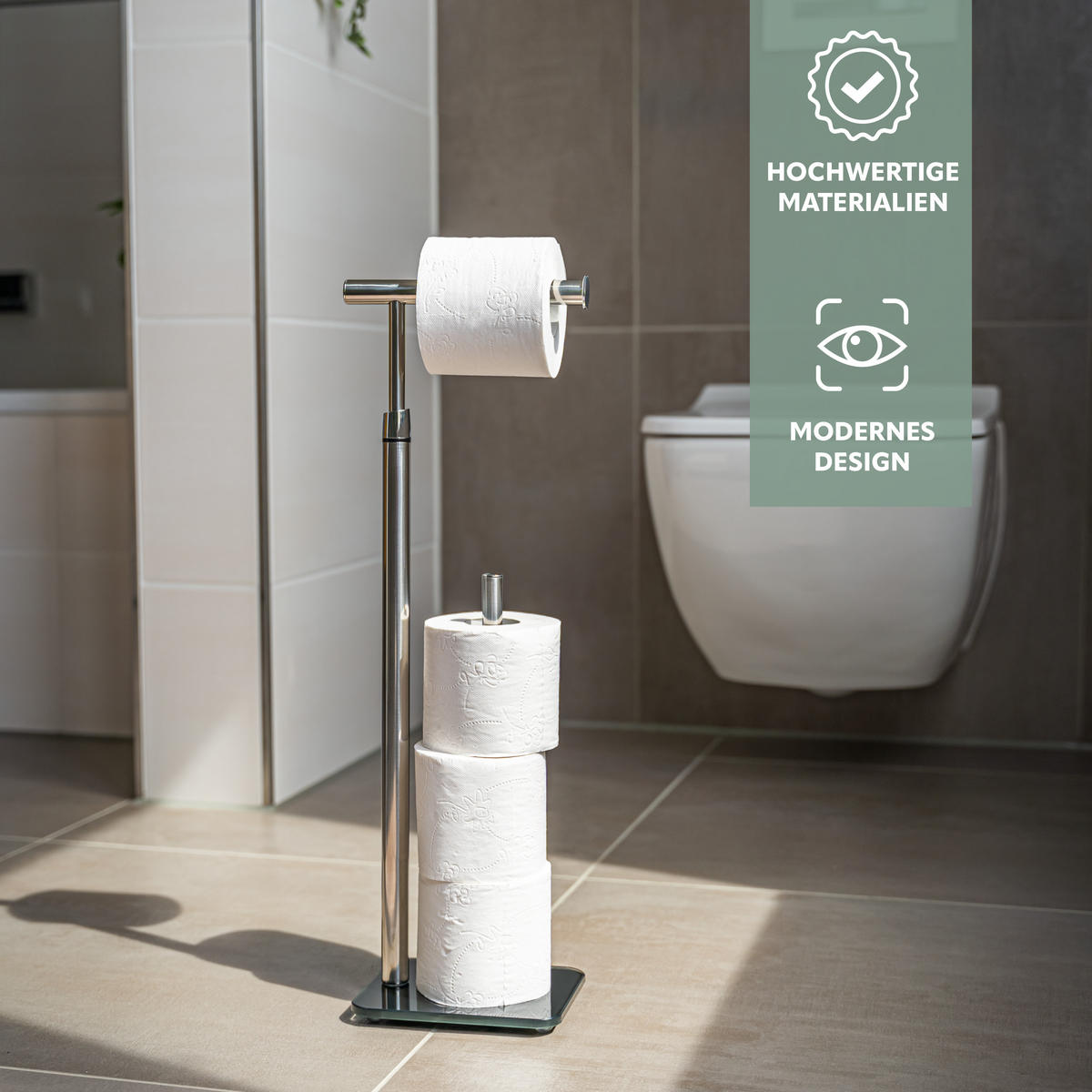 STAND-WC-ROLLENHALTER, schwarz - Schwarz, Metall (19/56/13cm) - bremermann