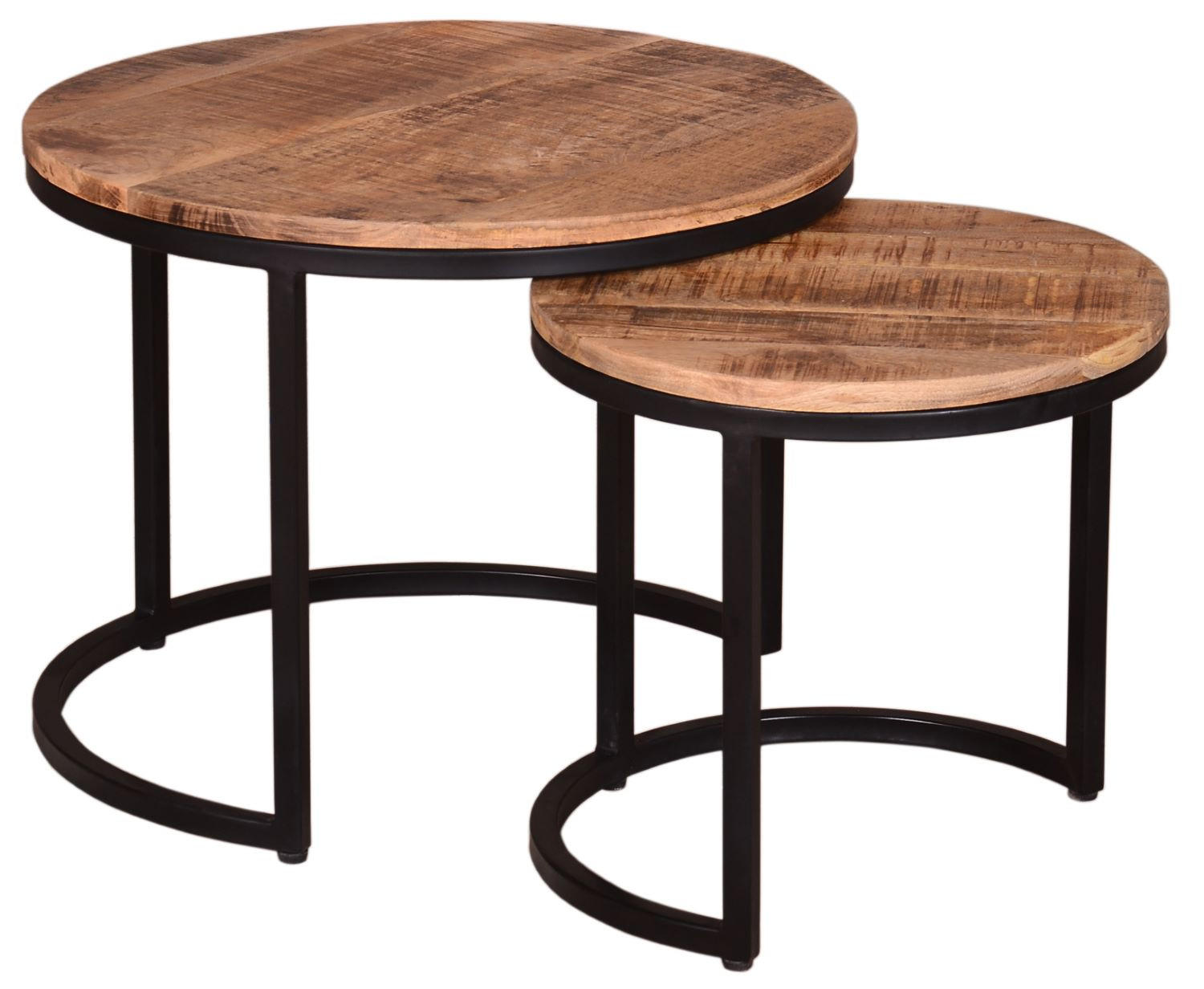 COUCHTISCH Fermo - 2er Set - Mangoholz natur - Schwarz/Braun, Holz/Metall (58/58/45cm) - bene living