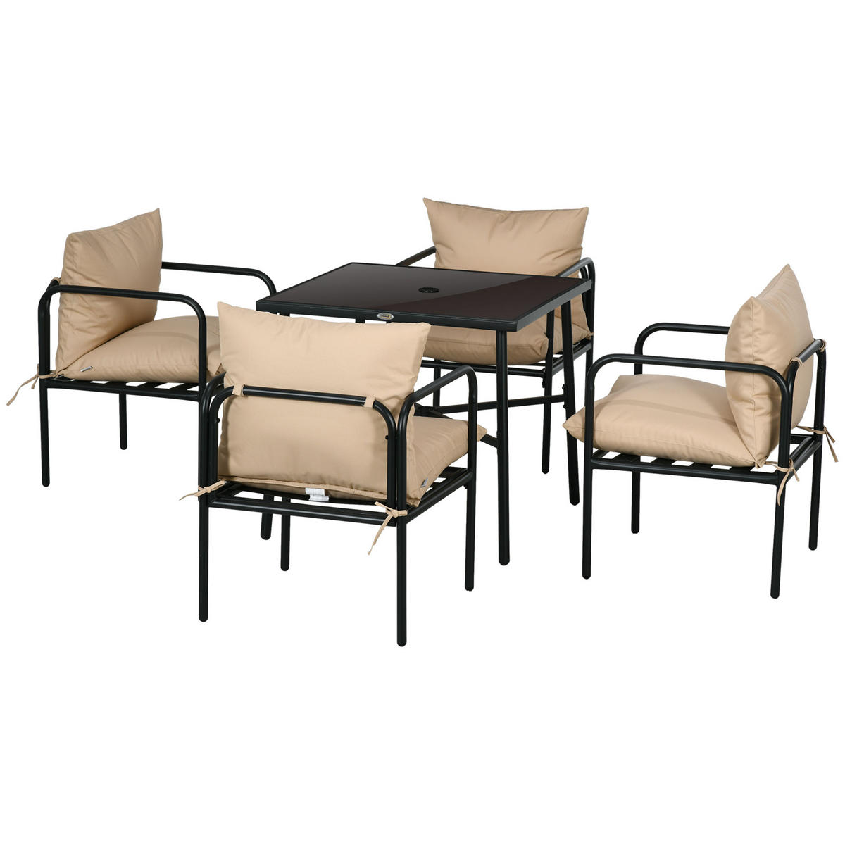 GARTENTISCHGRUPPE DE-18105 mit 12 cm dicken Polsterkissen Schwarz/Beige - Schwarz, Metall - ComfortXL