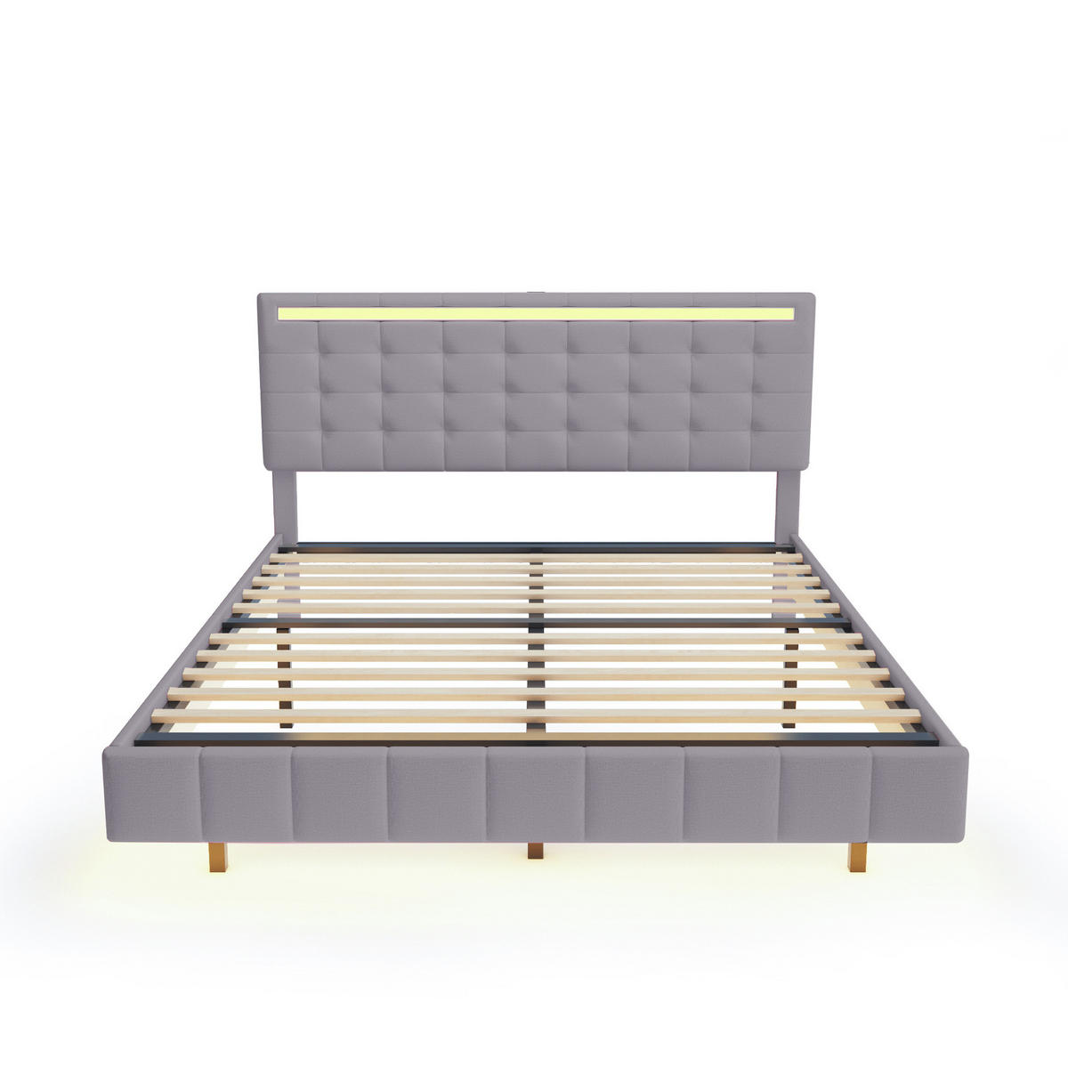 POLSTERBETT 160/200 cm mit LED-Beleuchtung und schwebender Optik, Beige - Grau, Textil (160/200cm) - Redom