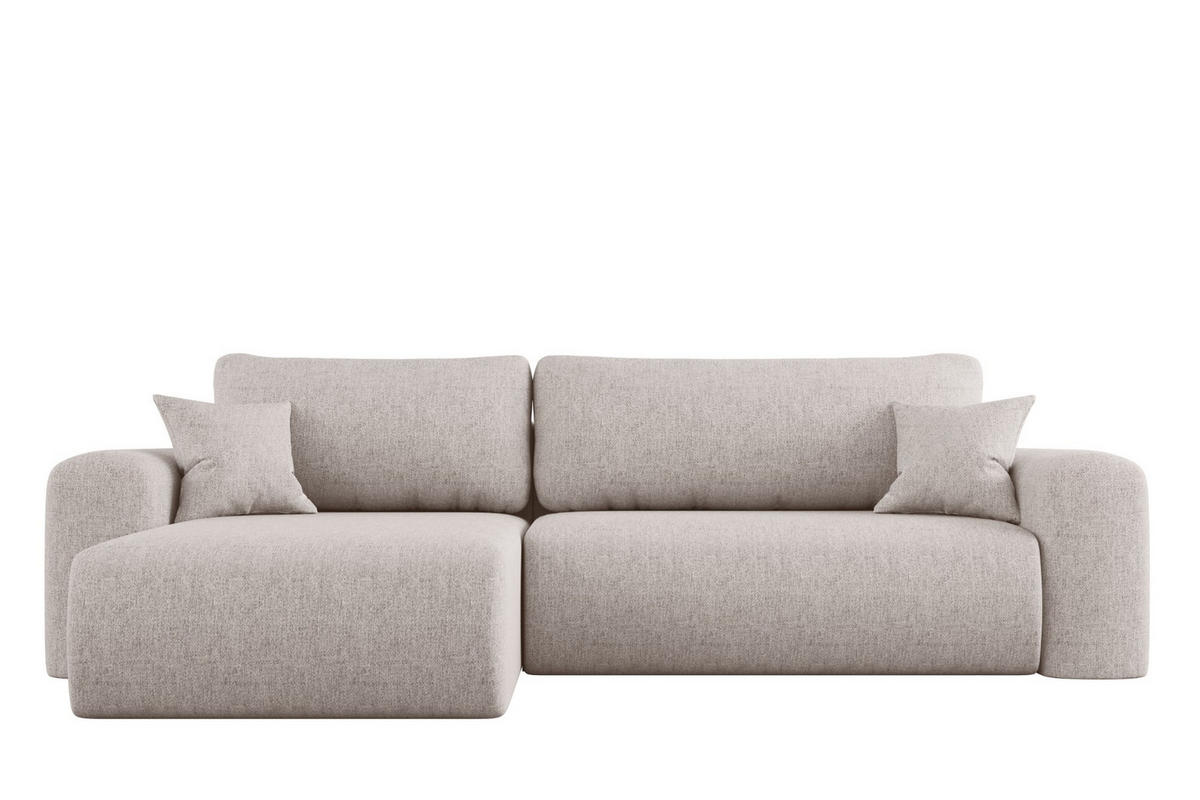 ECKSOFA Mit Schlaffunktion Und Bettkasten L-förmiges Sofa Capri Stoff Verita Links Ecru - Creme, Holz (145/272cm) - Kaiser Möbel