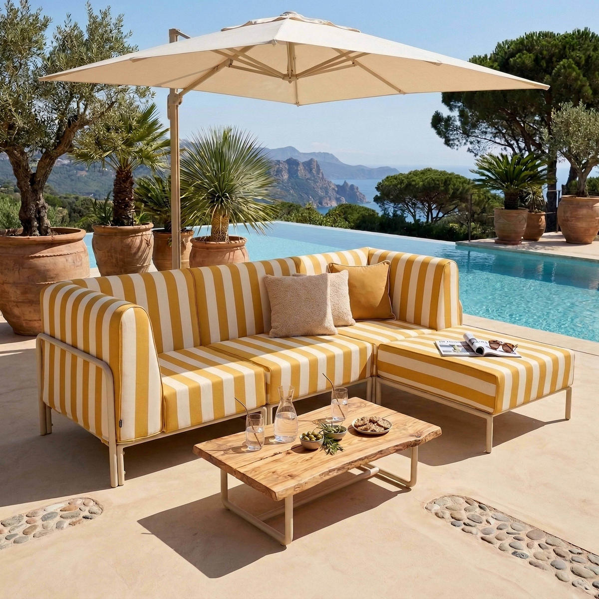 GARTENSOFA mit 4 Sitzplätzen, Gelb - Gelb, Textil - Oviala