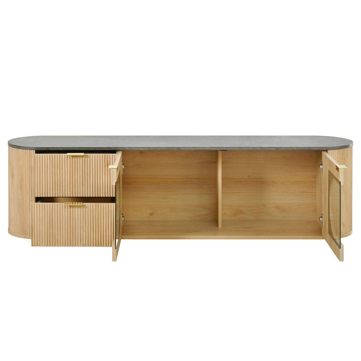 TV STOLEK vzhled dřeva a sklo moderní 172 cm design - přírodní, kompozitní dřevo (172/45.5/38cm) - Urban Meuble
