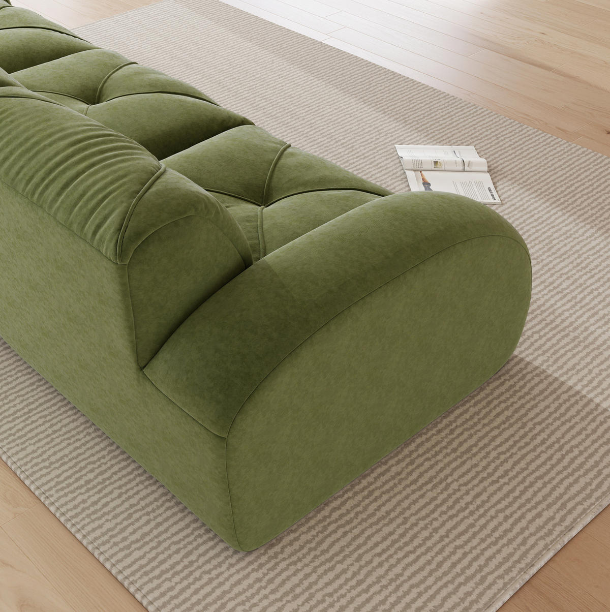 2-SITZER-MODULSOFA rahmenlos mit 32D-Schaumstoff, petfreundlichem Chenille-Bezug und rutschfestem Design, Grün - Grün, Textil (204/76/95cm) - Redom