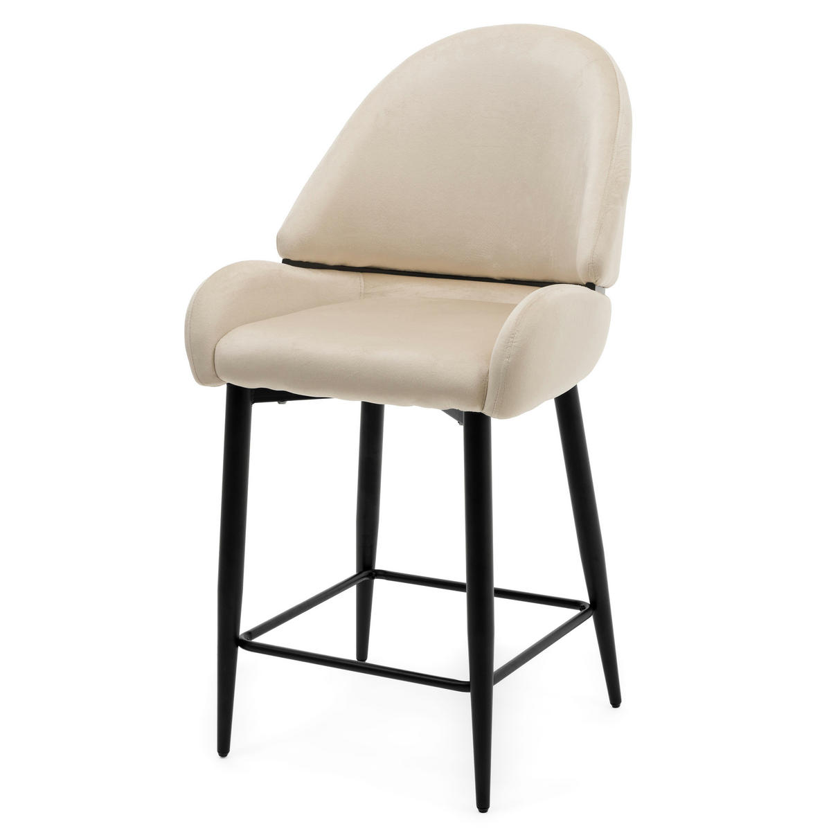 BARHOCKER BERGAMO gepolsterter mit Steppung - beige - Samt Velour - Beige/Schwarz, Textil/Metall (56/106/61cm) - NEW HOME