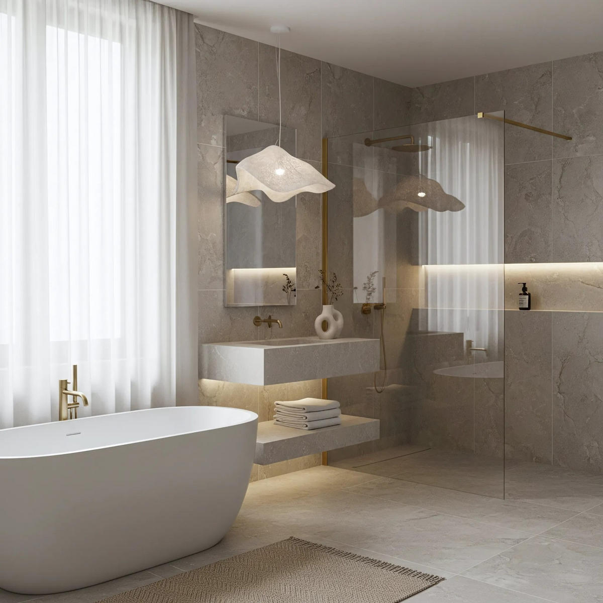 DUSCHWAND Rea Flexi Transparent / Brush Gold 110 - Goldfarben, Glas (120/110/195cm) - REA