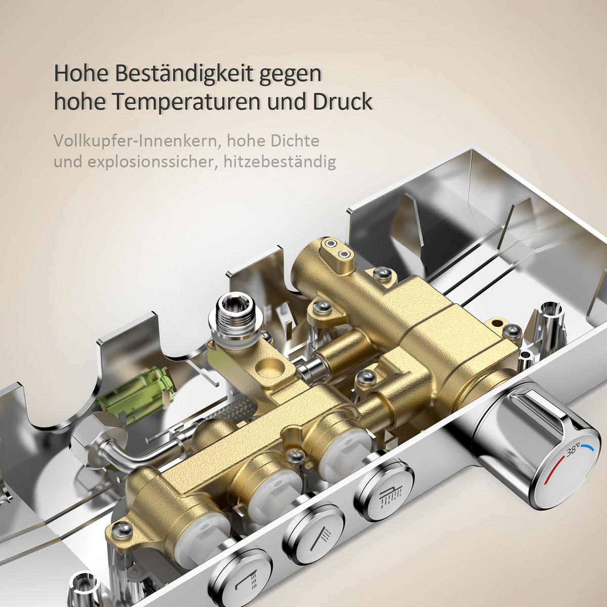 ÜBERKOPFBRAUSESET mit Thermostat Regendusche Chrom - Chromfarben, Metall (36/110/46cm) - EMKE