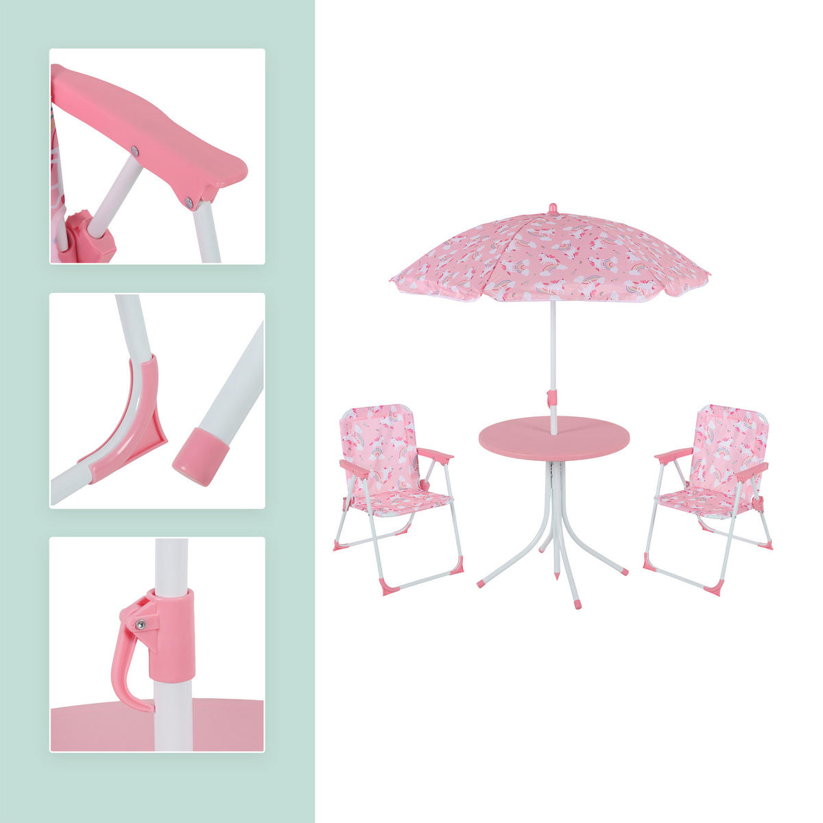 DĚTSKÁ sedací skupina pro kempování - růžová, kov/textil (100/126/100cm) - Relaxdays