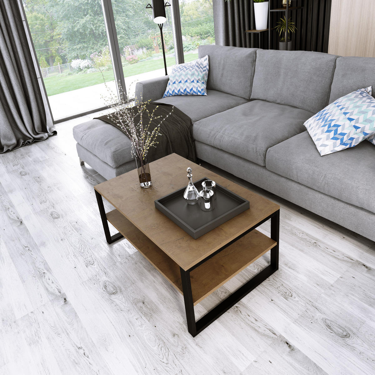 COUCHTISCH Basic rechteckig Lancelot mit Metallbeinen - Alteiche, Metall (60/90/47cm) - Design Möbel