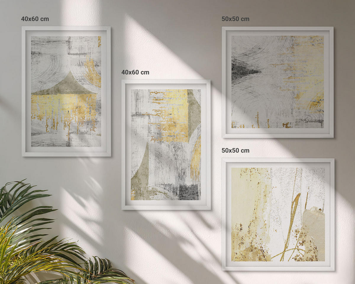 BILDER SET 4er Set - 50x50 cm & 40x60 cm Weißer Rahmen - Abstrakte minimalistische Muster - Weiß, Kunststoff (50/50cm) - TULUP