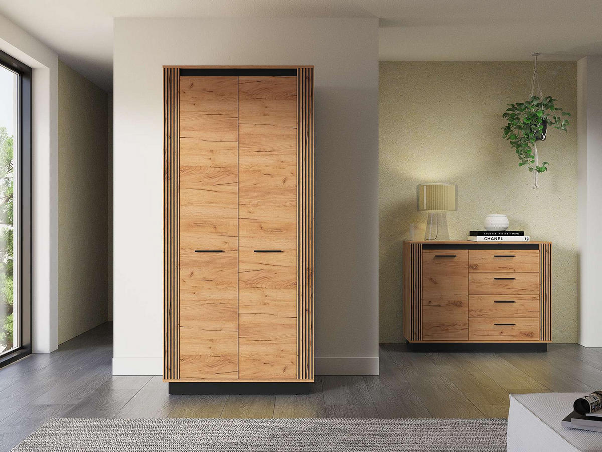 KLEIDERSCHRANK – URSO 03 – 92 cm – Urso – Schwarz - Schwarz, Holzwerkstoff (92/200/55cm) - hi-markt