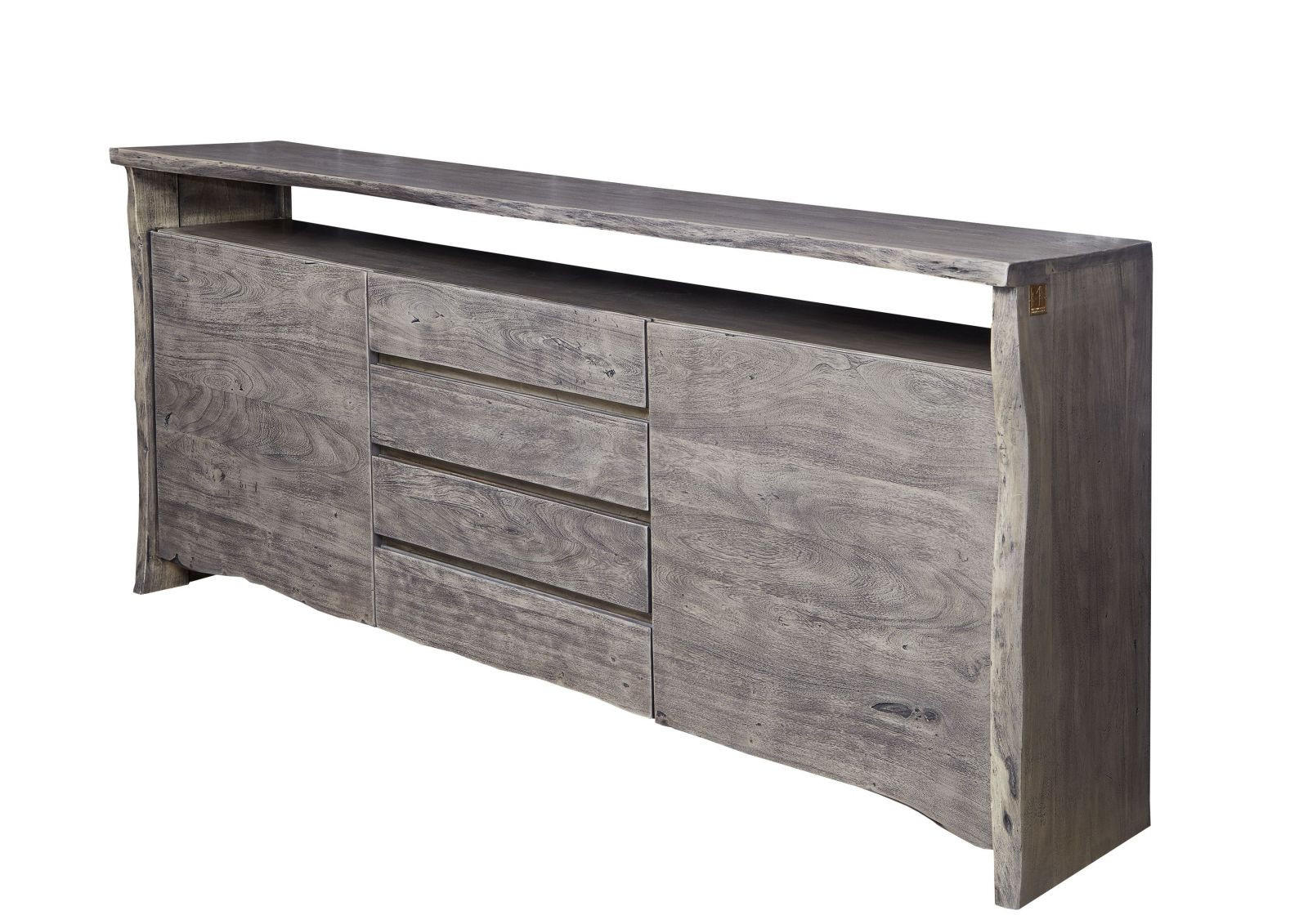SIDEBOARD Akazie210x45x96 grau lackiert PURE ACACIA #901 - Grau, Holz (210/96/45cm) - Massivmoebel24