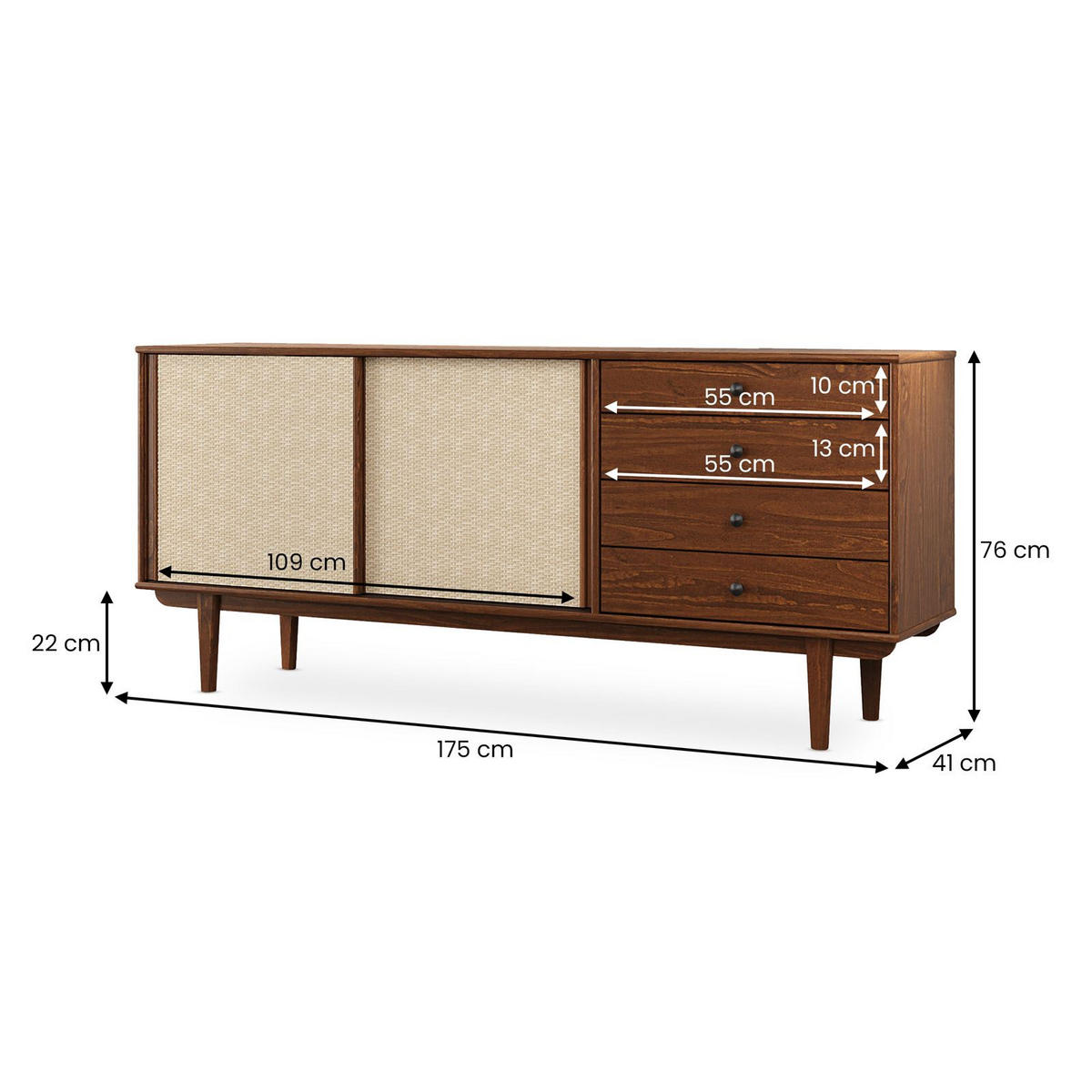 SIDEBOARD SIMONA - Kastanienfarben, Holz (175/76/41cm) - IDIMEX