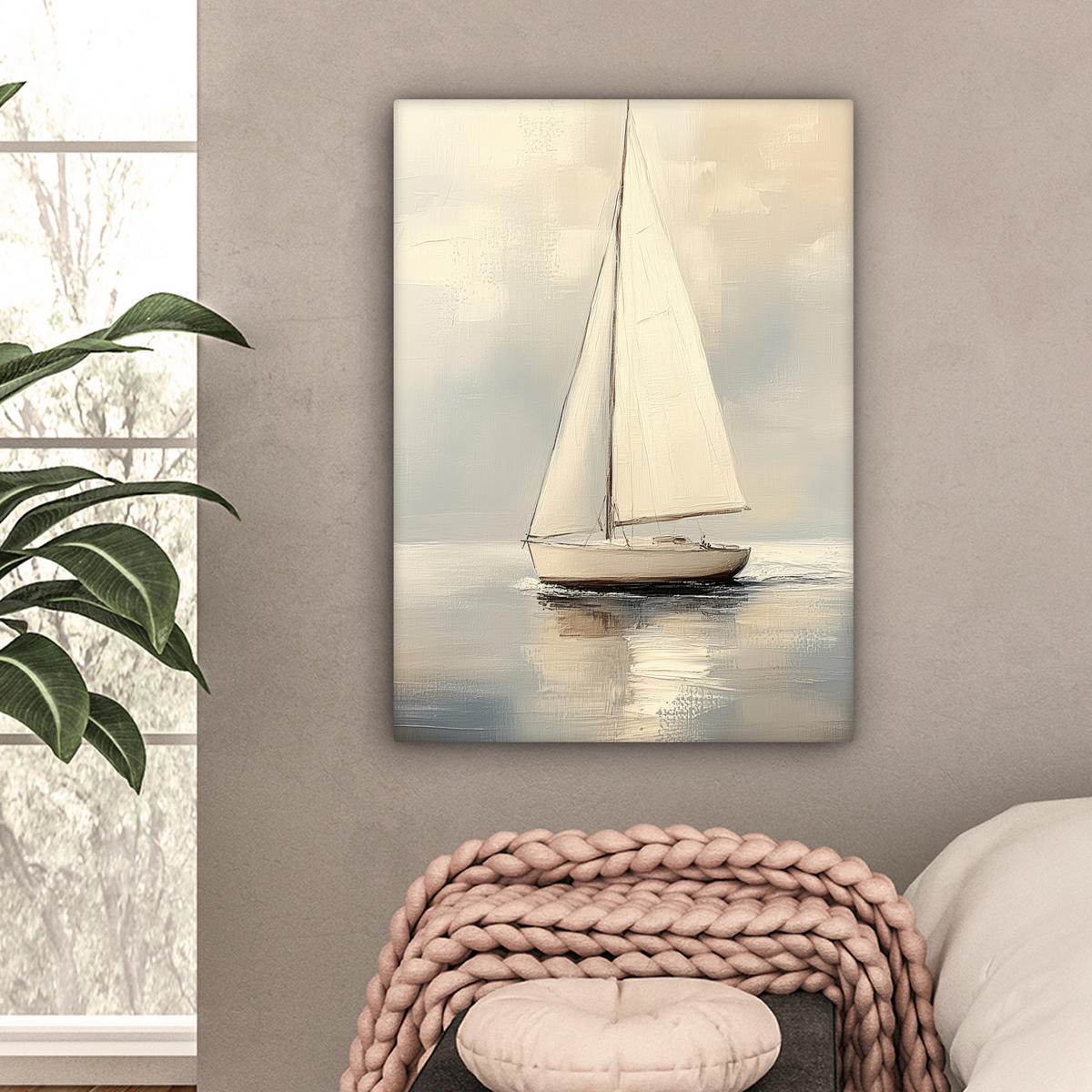 LEINWANDBILD Segelschiff - Meer - Bewölkt 60x80 cm - Creme, Textil (60/80cm) - MuchoWow