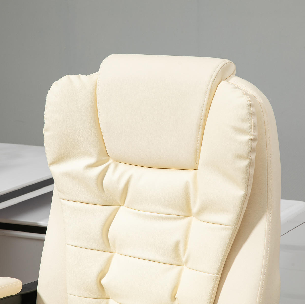 BÜROSTUHL höhenverstellbar mit Fußstütze Cream White - Weiß, Metall (69/117/64.5cm) - Meubliv