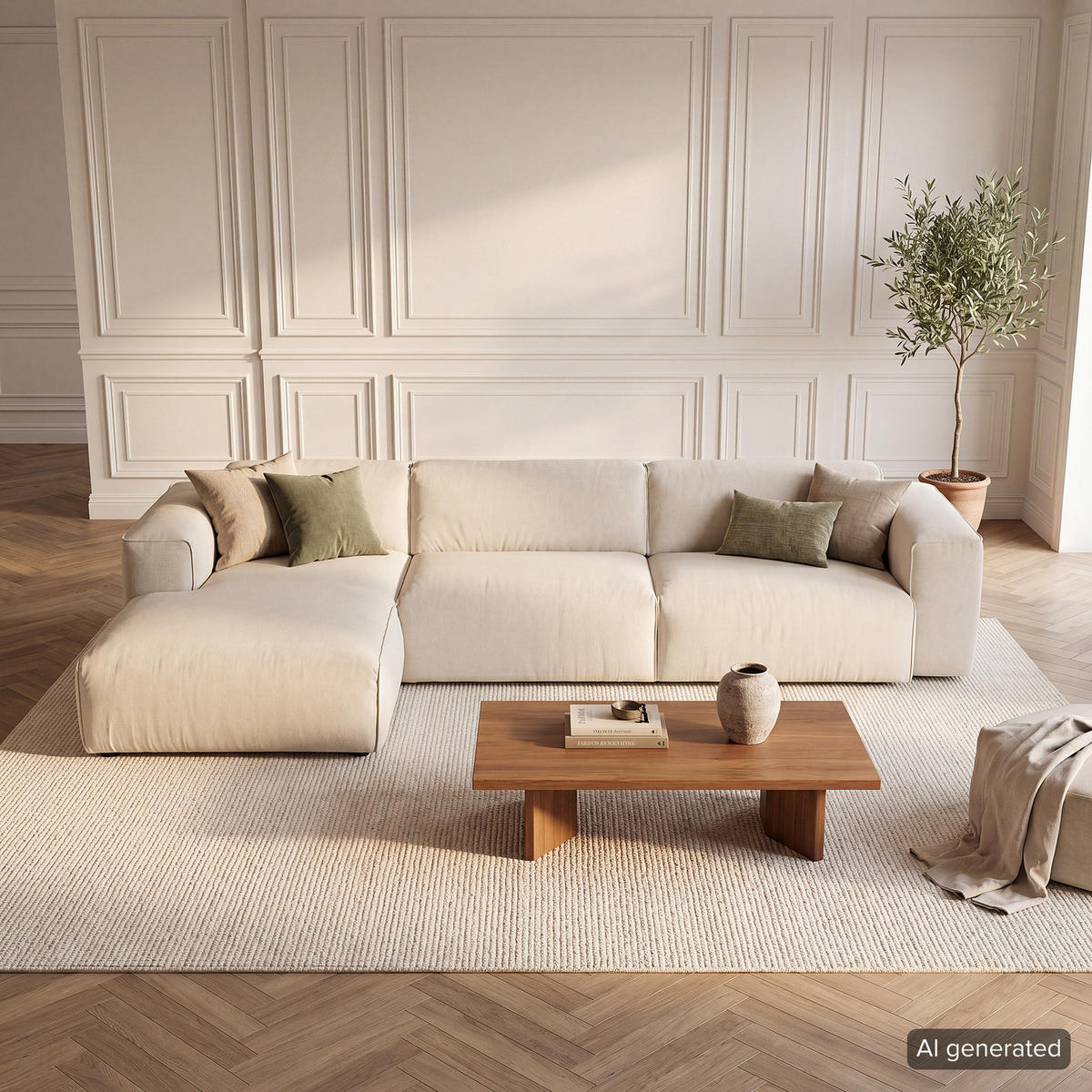 3-SITZER ECKSOFA mit Longchair - Beige/Schwarz, Kunststoff/Textil (317/173cm) - home24