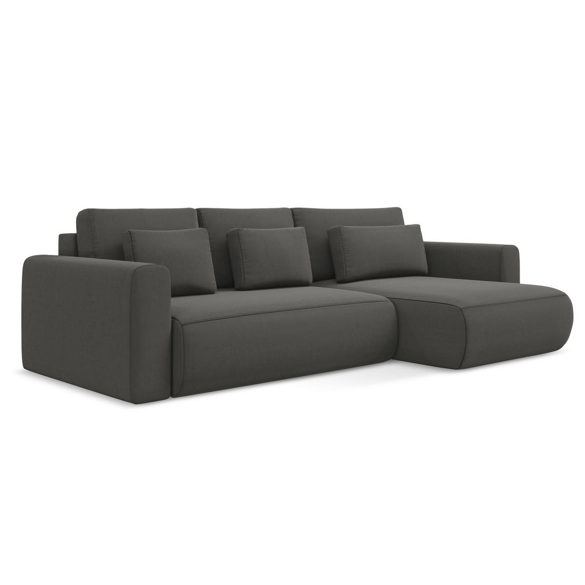 ECKSOFA mit Schlaffunktion Samt Stoff Grau - Dunkelgrau/Schwarz, Kunststoff/Textil (278/149cm) - LaMiaSofa