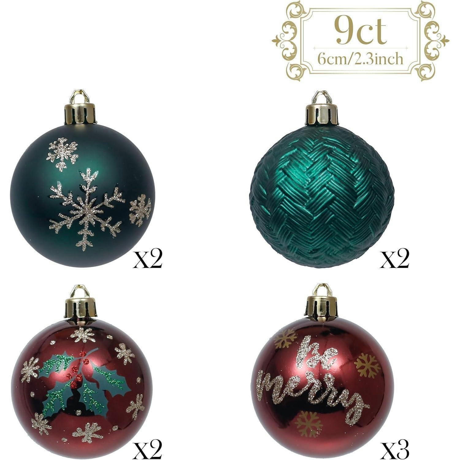 WEIHNACHTSKUGELN 9-teiliges Set 6CM Landstraße Thema Rot Grün Gold - Multicolor, Kunststoff (6/6/6cm)