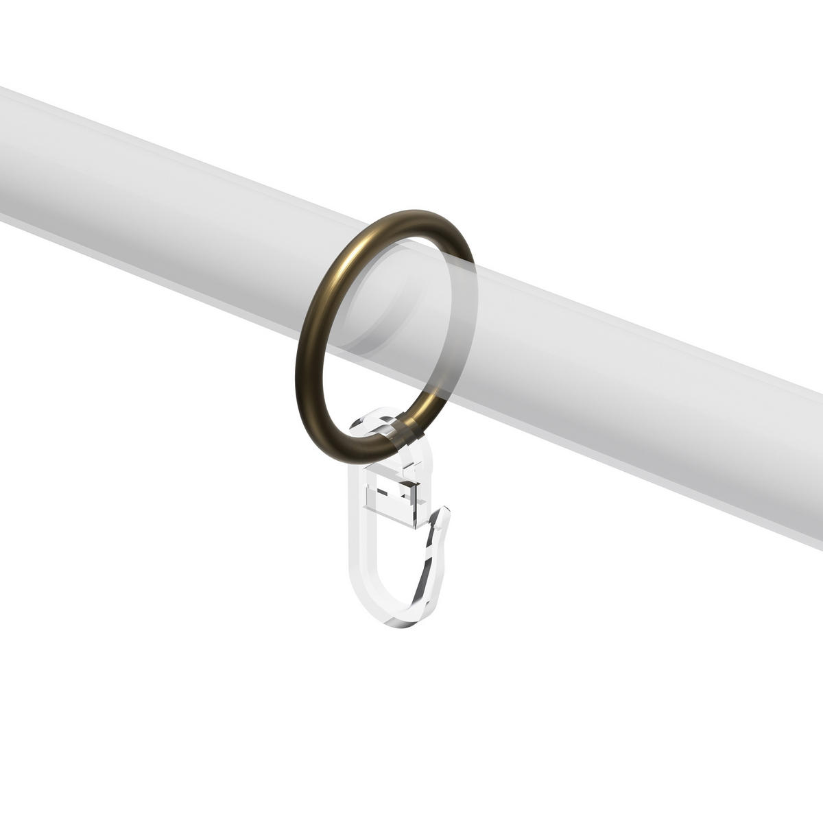 RUNDRINGE MIT FALTENHAKEN FÜR GARDINENSTANGEN 16 mm Ø, Messing Antik, Packung 10 Stück - Bronzefarben, Metall (16cm) - INTERDECO