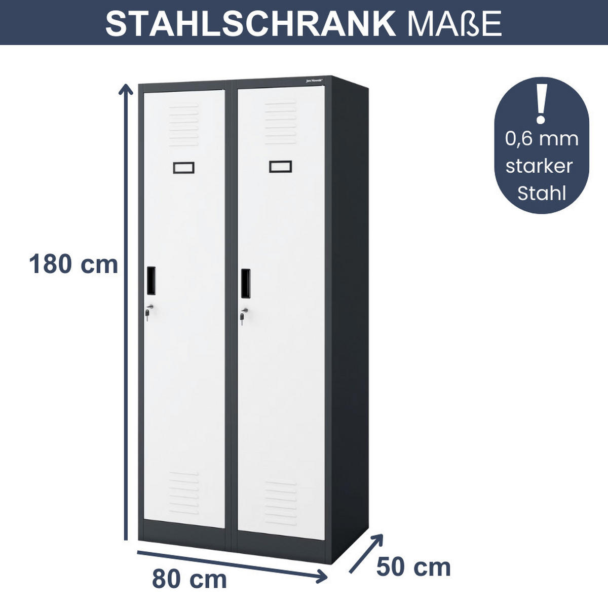 UMKLEIDESCHRANK Spind WIEN 2 Abteile 180x80x50cm Anthrazit-Weiß - Anthrazit, Metall (80/180/50cm) - DELUKE