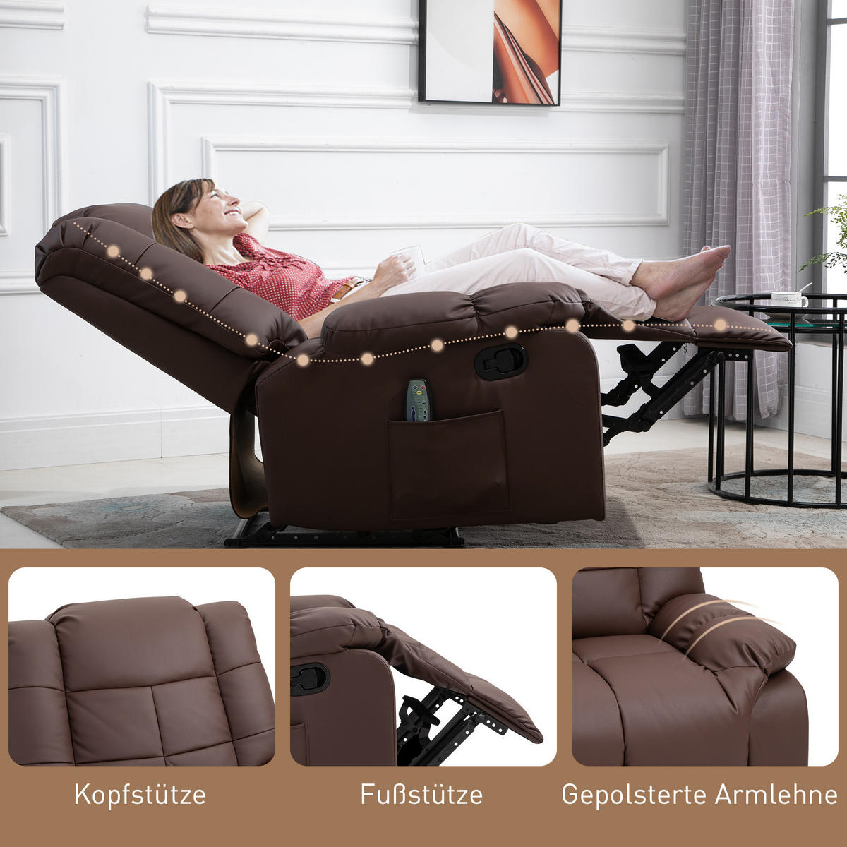 MASSAGESESSEL, Kunstleder, Holz, Braun - Braun, Kunststoff/Metall (99/99/94cm) - HOMCOM