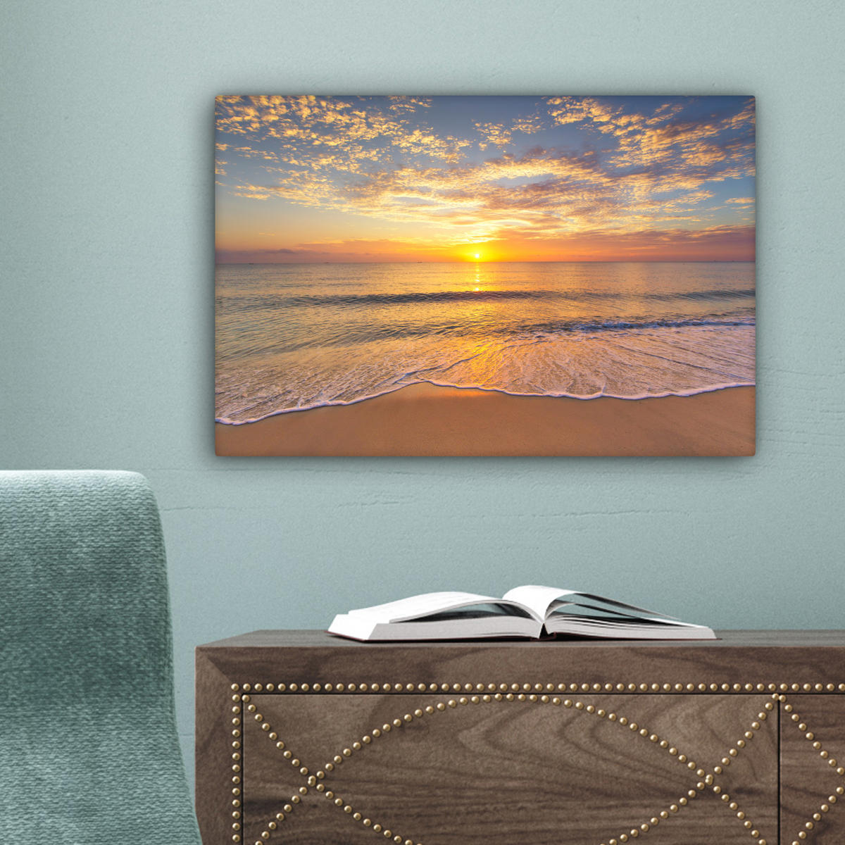 LEINWANDBILD Strand - Sonnenuntergang - Meer 30x20 cm - Gelb, Textil (30/20cm) - MuchoWow