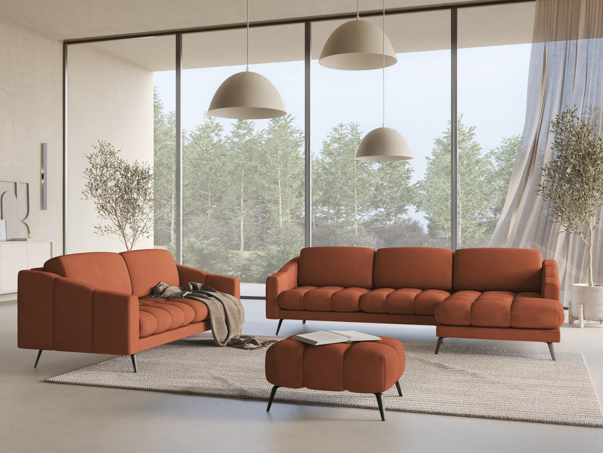 ECKOSFA Rechts Chenille Stoff Orange - Terra cotta/Schwarz, Kunststoff/Textil (264/160cm) - Makamii