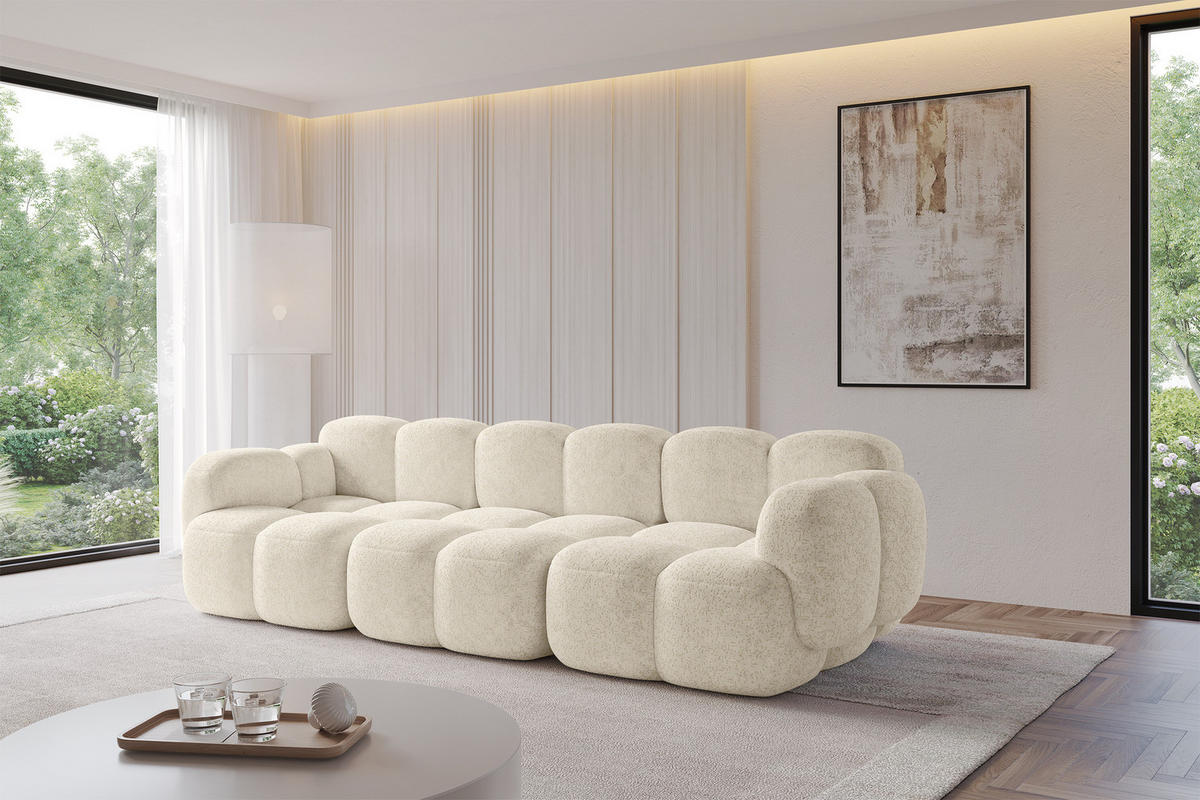 3-SITZER modulares Sofa Miko-S2 300x118x75 cm Creme Velours - Creme/Schwarz, Holzwerkstoff/Kunststoff (300/75/118cm) - ALTDECOR