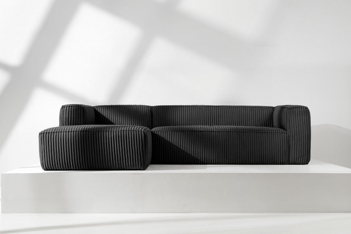 ECKSOFA-LINKS FEROX Modern, Cord-Stoff, schwarz - Schwarz, Textil (305/175cm) - KONSIMO®