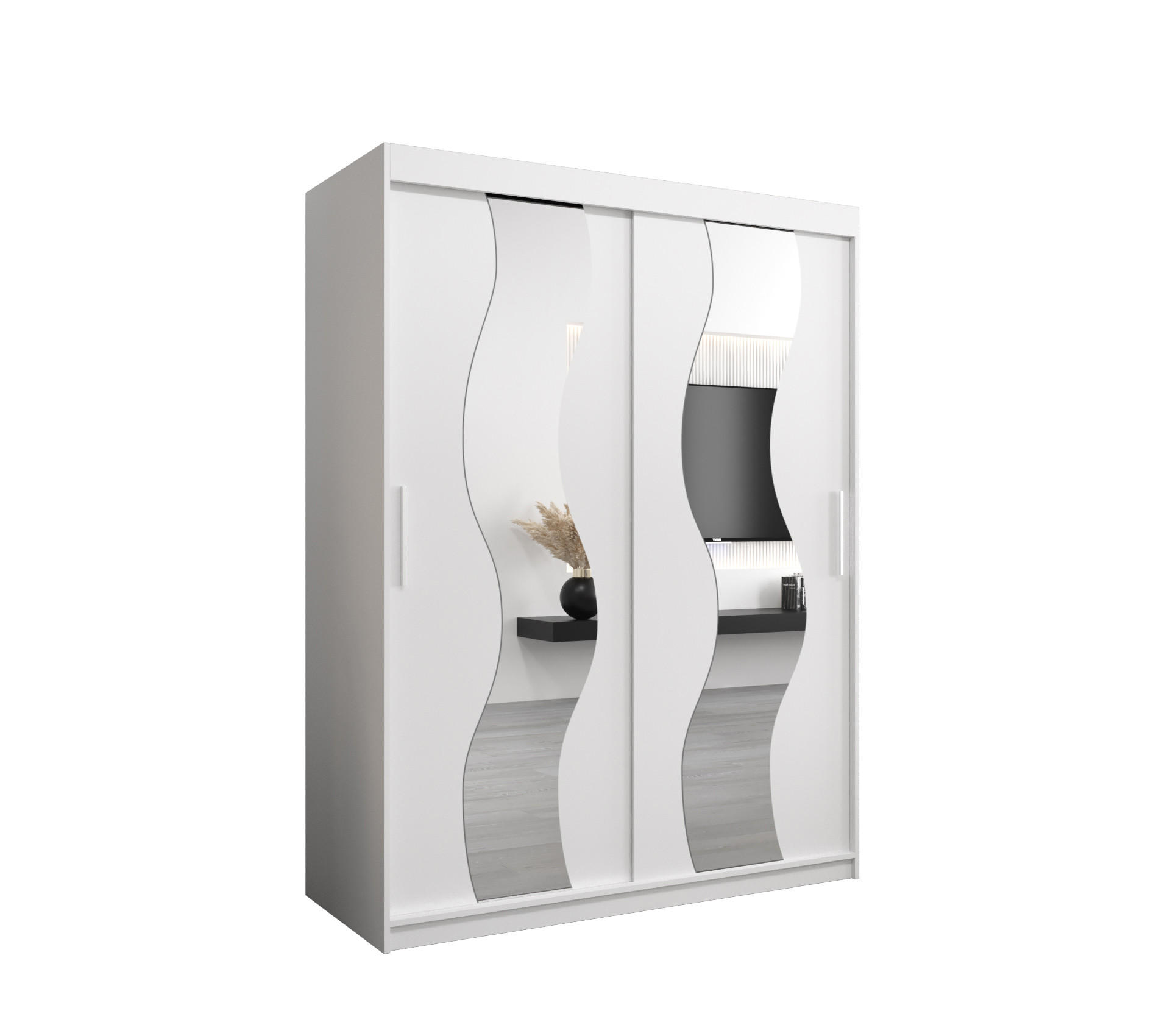Möbel Kryspol Schwebetürenschrank Weiß 150x200x62 cm