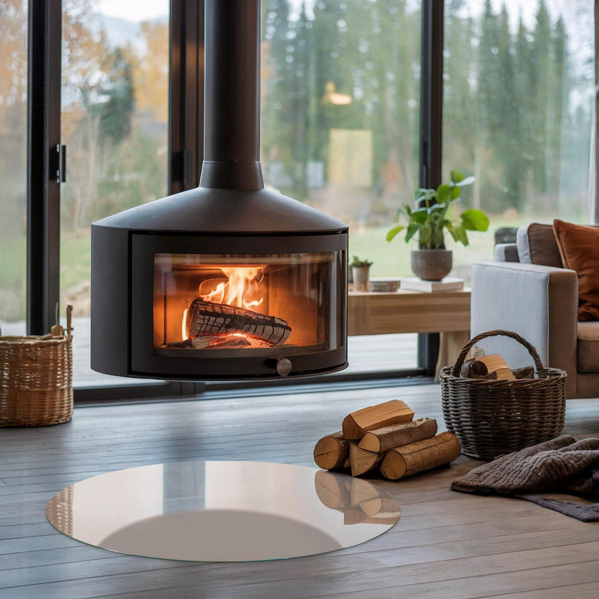 GLASPLATTE für Kamin Ø 80 cm - Beige, Glas (80/80/0.4cm) - TULUP